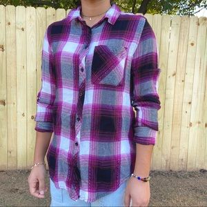 Womens Plaid Flannel Button-Up Shirt Size XS